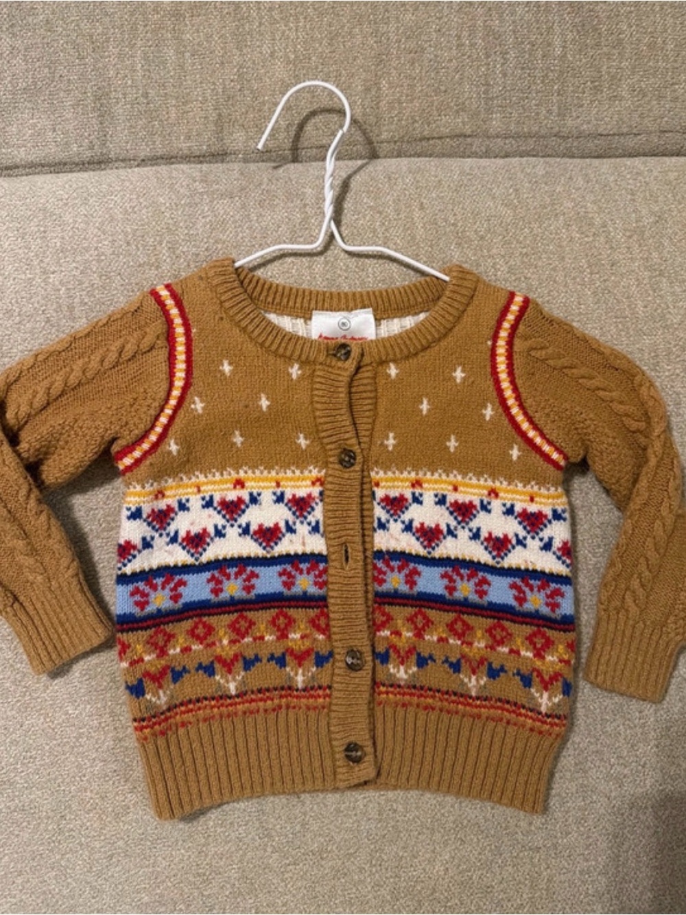 Hanna Andersson Mustard Fair Isle Cable Knit Cardigan